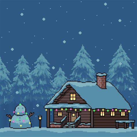 Premium Vector Pixel Art Winter Holiday House