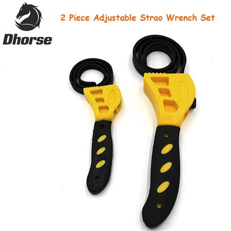 2pcs Adjustable Rubber Strap Wrench Set 500mm And 600mm Adjust To Fit
