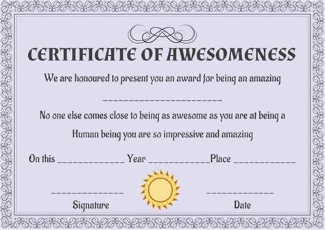 Certificate Of Awesomeness Template Certificate Certificate Of