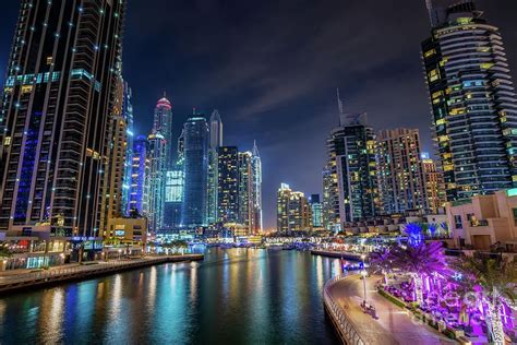 Dubai Marina Walk At Night Photography By Delphimages Wall Art