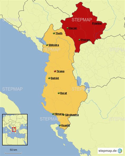 Der kosovo liegt auf der balkanhalbinsel in südosteuropa. Albanien und Kosovo von juliandorner - Landkarte für ...
