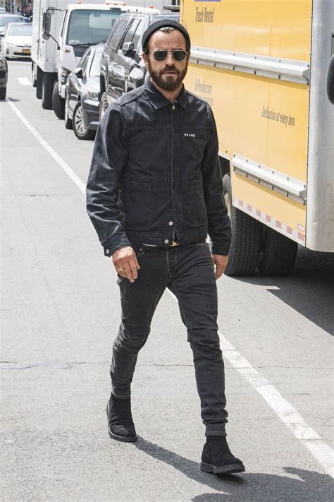 He's also a novelist, and in fact he told me that he's been reading my books since he was very young. Justin Theroux in New York in an Eazy-E t-shirt