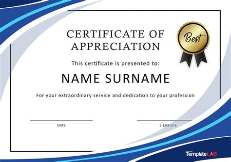 printable certificate of appreciation template free download