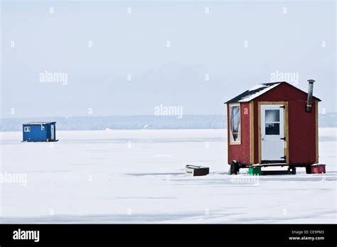 Ice Fishing Cabin On A Frozen Lake Stock Photo Alamy