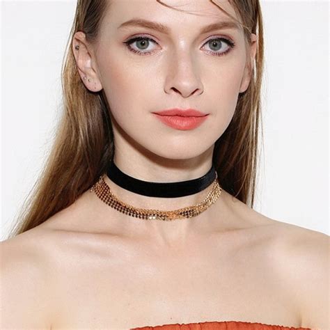 2017 new elegant double layer metal sequin choker necklace for women velvet neck chocker collar