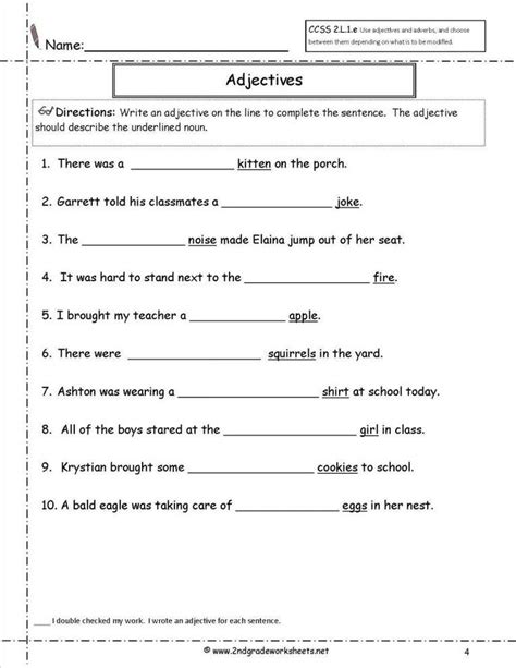 11 Adjectives And Articles Worksheet 4th Grade Grade Printable