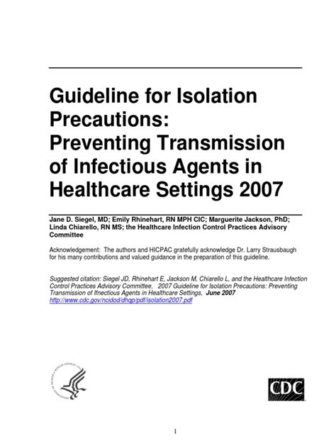 Cdc Isolation 2007pdf Infection Control Infection
