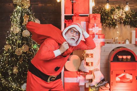 Funny Santa Hold Christmas T Home Christmas Atmosphere Stock Image