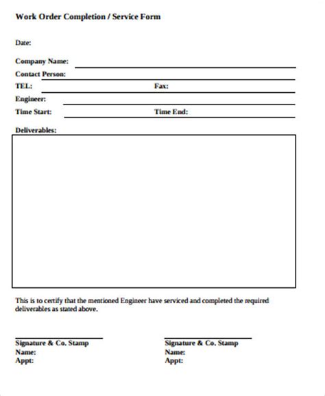 Work Completion Form Template For Ms Word Word Excel