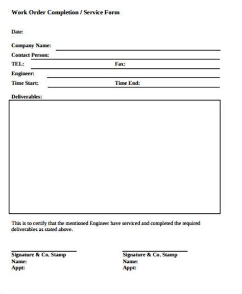 Free 10 Sample Work Order Forms In Ms Word Pdf