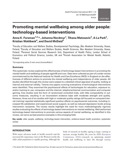 Pdf Promoting Mental Wellbeing Among Older People Technology Based