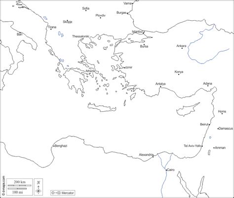 Covering an area of about 2.5 million km2. Eastern Mediterranean Sea free map, free blank map, free ...