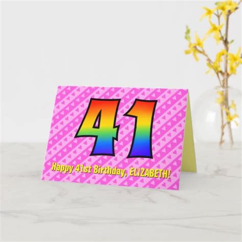 Fun Pink Stripes Hearts Rainbow 41st Birthday Card Zazzle