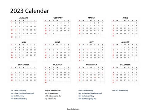 Free Printable Year At A Glance Calendar 2023 2024 Calendarkart