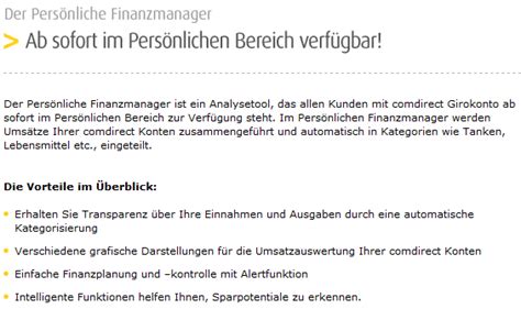 Purchase strengthens position as leading german. Comdirect Bank startet den Persönlichen Finanzmanager (PFM ...