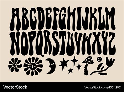 Hippie Bohemian Groovy Postmodern Funky Font Vector Image