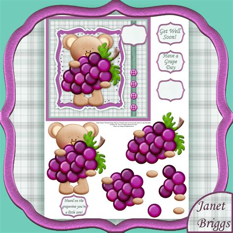How to make greeting cards: GET WELL GRAPES Decoupage digital download 459kw