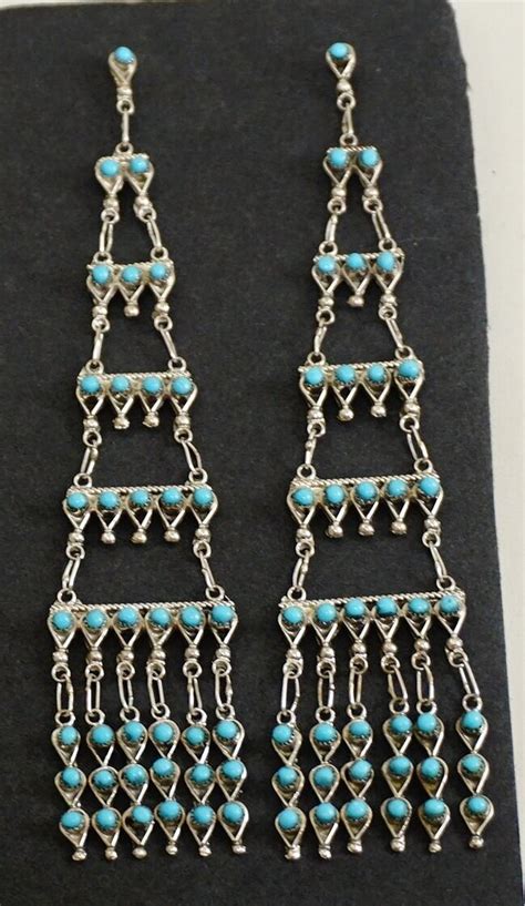 Item 943F Extra Long 4 3 4 Zuni 5 Tier 78pc Turquoise Snake Eyes