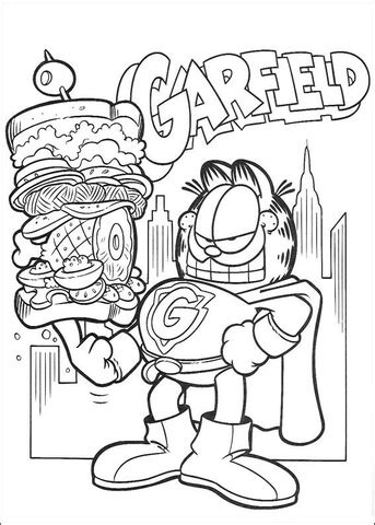 Try to color garfield cartoons to unexpected colors! Super Garfield coloring page | Free Printable Coloring Pages