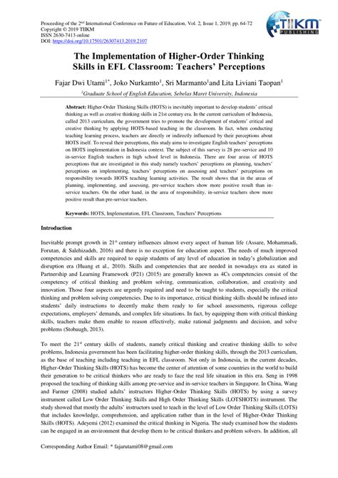 Moreover, you can apply this taxonomy not only to grammar or vocabulary sometimes teachers confuse the skills and cannot identify skills their tasks refer to or cannot design activities for each skill. (PDF) The Implementation of Higher-Order Thinking Skills ...