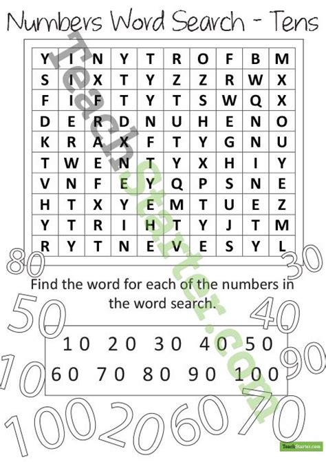 Tens Numbers And Words Word Search With Answers Teaching Math Words