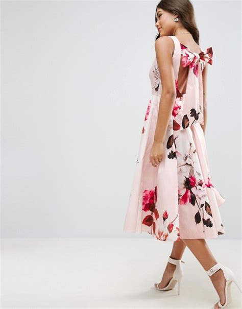 Asos Asos Bow Back Midi Prom Dress In Floral Print