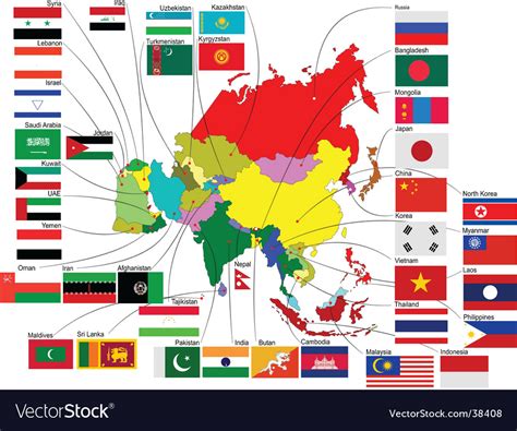 Asia Map With Country Flags