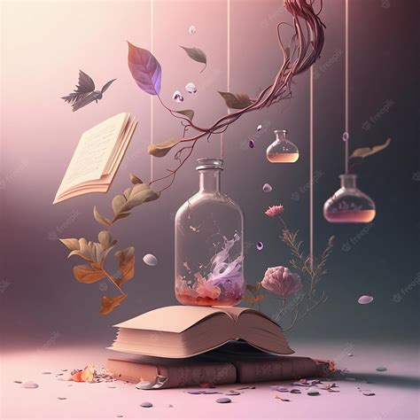 Premium Photo Illustration Of Magical Books And Glass Jars In Pastel