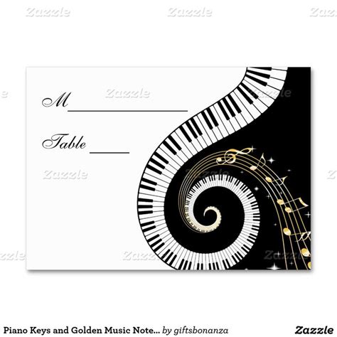 Piano Keys And Golden Music Notes Place Setting Place Card Zazzle