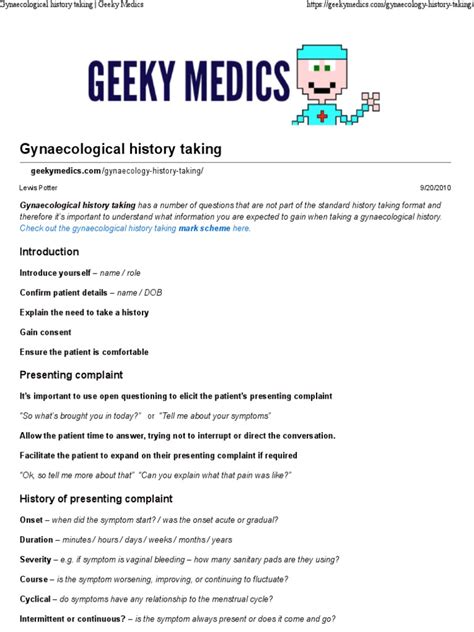 Gynaecological History Taking Geeky Medics Menstrual Cycle Pregnancy