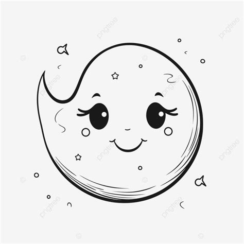 Sketch Of A Cute Smiling Moon With Stars Outline Drawing Vector Moon