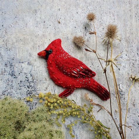 Small Bird Pin Male Cardinal Bird Red Cardinal Felted Etsy Bird