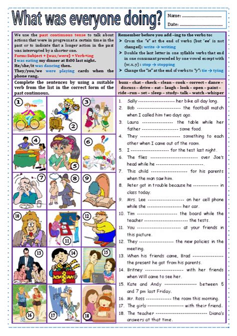 Correct Form Of The Past Continuous Tense Past Continuous Tense Esl