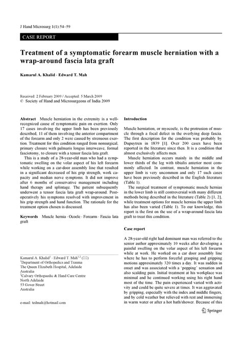 Pdf Treatment Of A Symptomatic Forearm Muscle Herniation With A Wrap