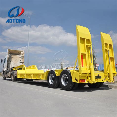 3 Axles Low Bed Semi Trailer With Hydraulic Folding Ladder China Low