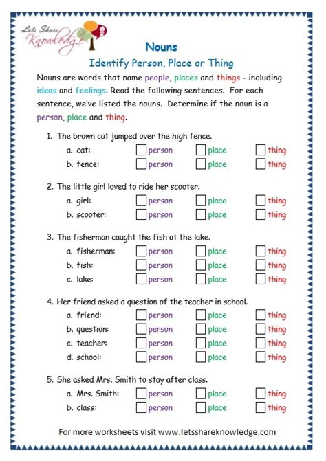 Noun Worksheets Grade 3