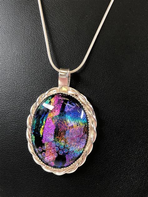 Lot Sterling Silver Iridescent Glass Pendant Necklace