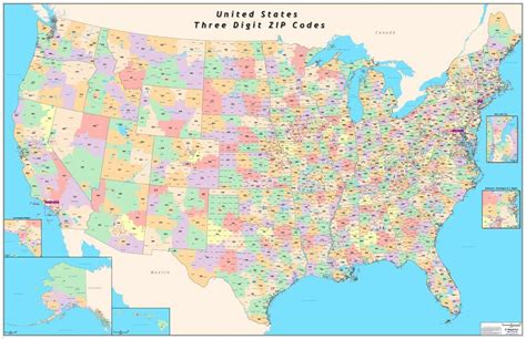 Usa 3 Digit Zipcode Laminated Wall Map County Version Ebay