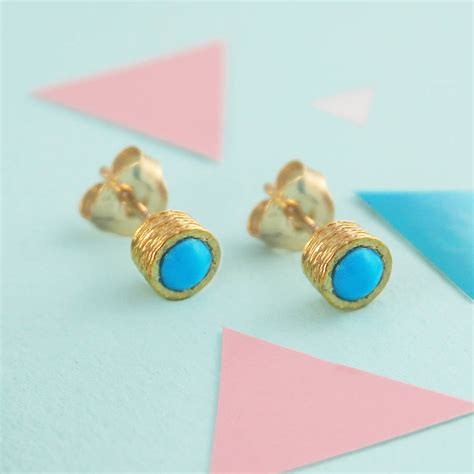 Gold Turquoise December Birthstone Textured Earrings By Embers Gemstone