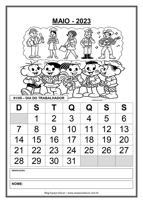 Calendário Outubro 2023 Educação Infantil