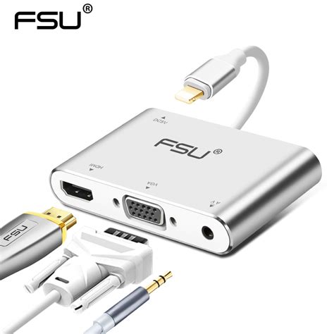 Fsu Newest For Lightning To Hdmi Vga Jack Audio Tv Adapter Cable