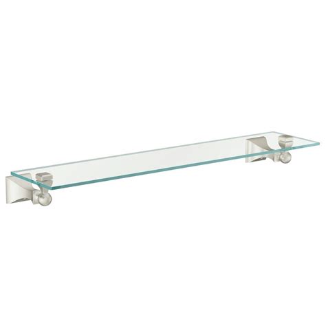 Banbury brushed nickel 24 towel bar with shelf moens showhouse savvy collection creates tasteful finishing touches that truly enhance any bath suite. MOEN Retreat Wall-Mount Clear Glass Shelf Brushed Nickel ...