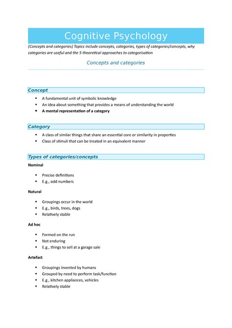 Cognitive Psychology 6 - Cognitive Psychology (Concepts and categories
