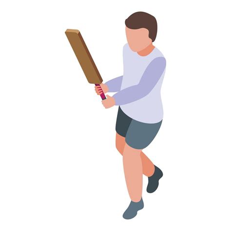 Boy Fast Playing Cricket Icon Isometric Style 15889959 Vector Art At