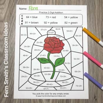 Coloring pages for learning numbers and colors for. 2nd Grade Go Math 4.7 Practice 2-Digit Addition Color By ...