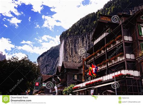 Hotel Oberland And Staubbach Falls In Lauterbrunnen