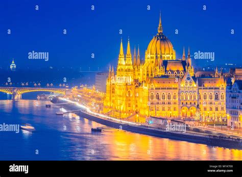 Budapest Hungary Hungarian Parliament Building Over Danube River