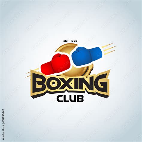 Boxing Logo Template Golden Color Two Boxing Gloves In Red And Blue