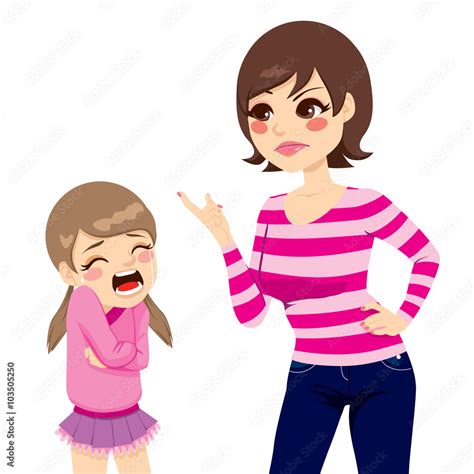 Illustration Of Upset Young Mother Scolding Little Crying Girl Vector