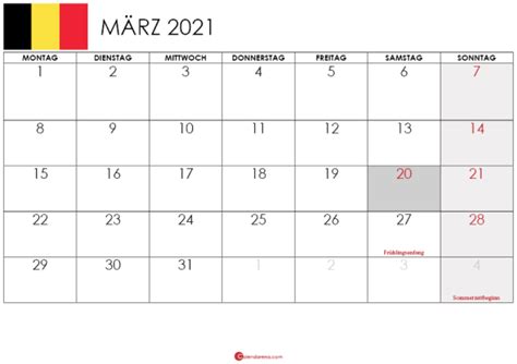 To print the calendar click on printable format link. Download kostenlos Belgien Kalender März 2021 - Calendarena